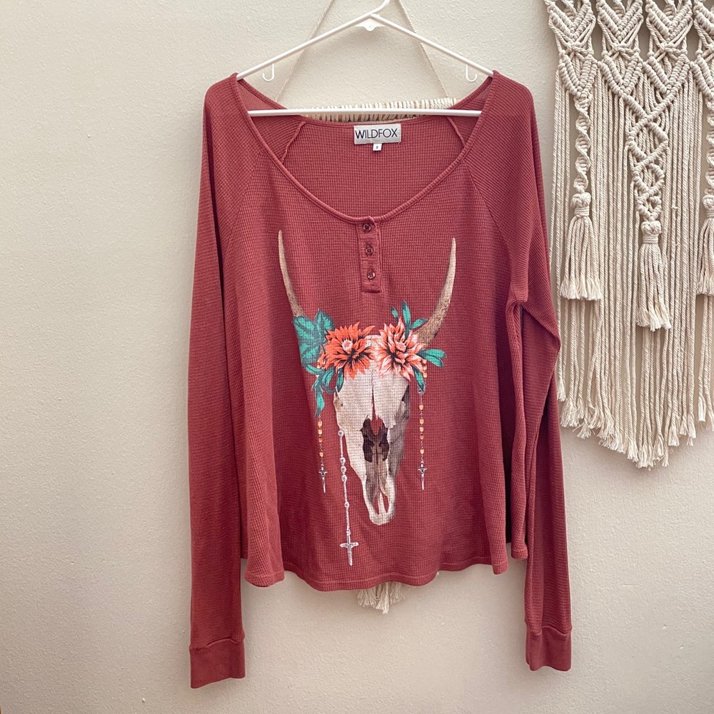Wildfox Desert Dahlia Bull Skull Thermal Tee